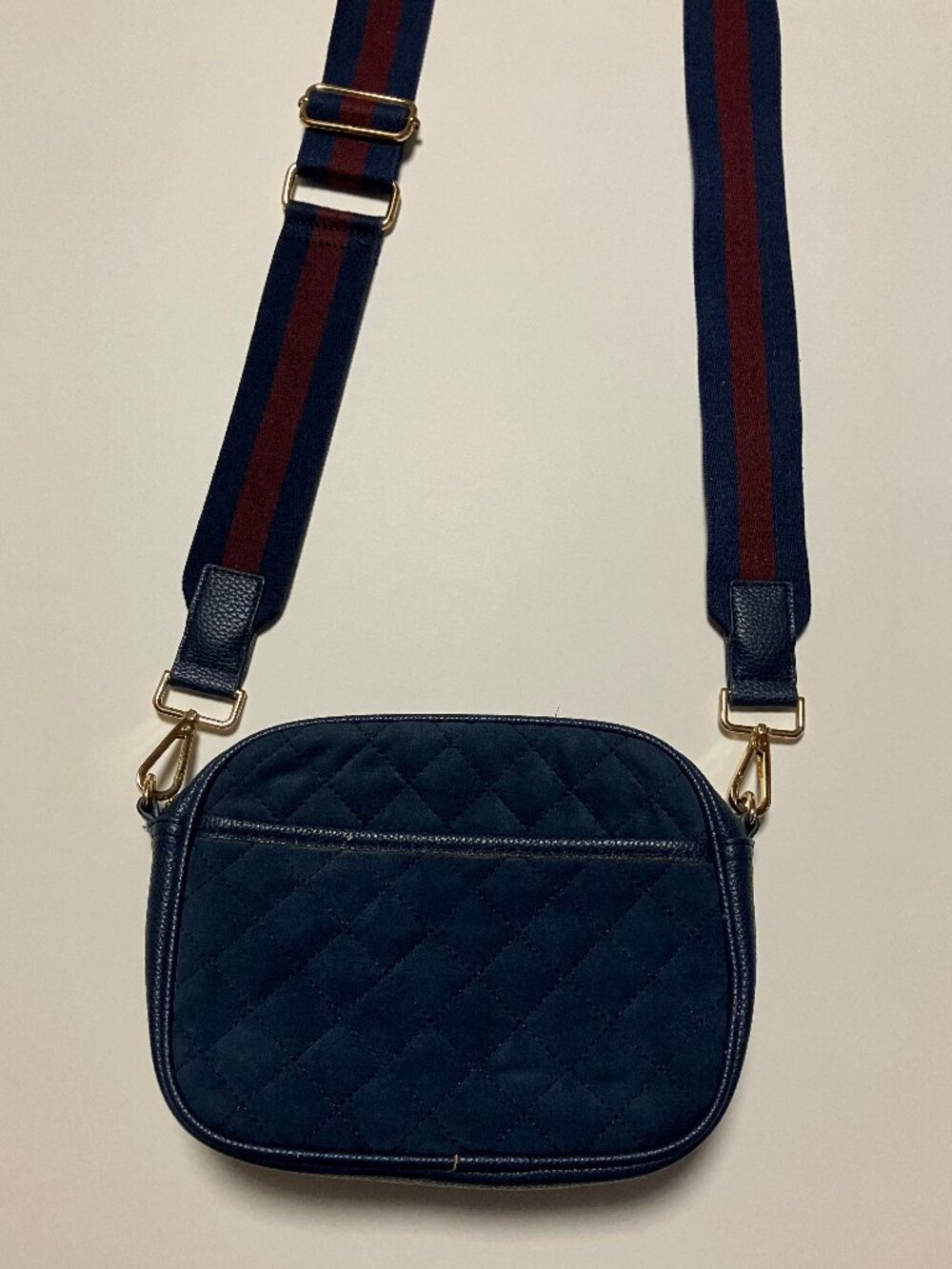 Shiraleah "Hale" Quilted Camera Crossbody Bag, Navy Blue Vegan Faux Suede
